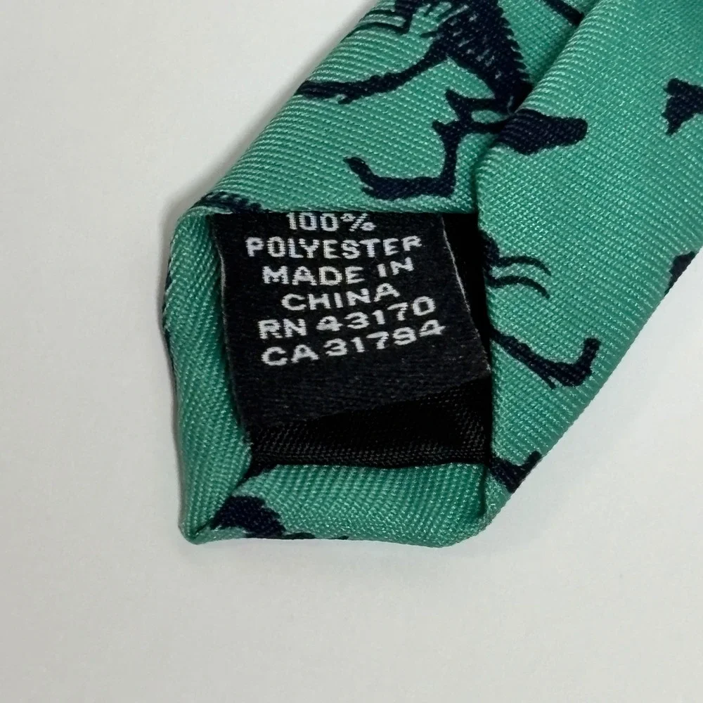 Wembley Necktie Kids OS Green Dinosaur Skeleton Fossil Print Polyester 49 inch